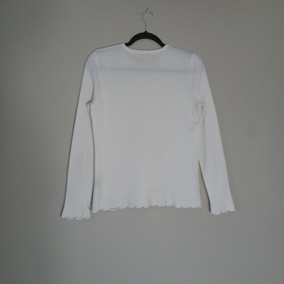 JMCLAUGHLIN Scalloped Hem And Cuffs Form Fitting Light Sweater Femanine Ditsy XS - Picture 2 of 9